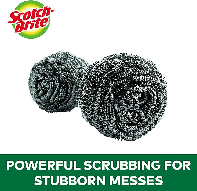 Scotch-Brite Stainless Steel Scrubber for Cleaning Kitchen, Household, and Dishes - 3 Scrubbers (Pack of 2)