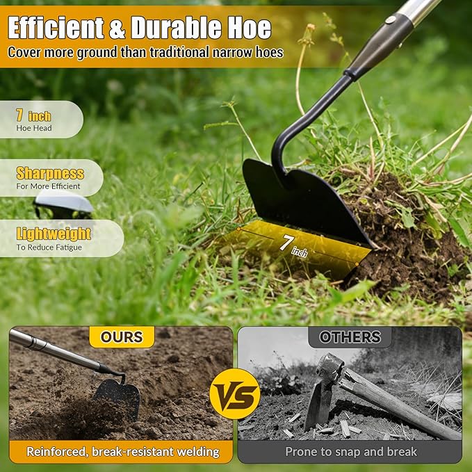 Garden Hoe Tool, 80 Inches Stainless Steel Long Handle Hoe Garden Tool, Garden Hoe for Weeding with 7-inch Wide Welded Blade, Garden Hoes for Weeding, Cultivating, Digging, Loosening, and Planting