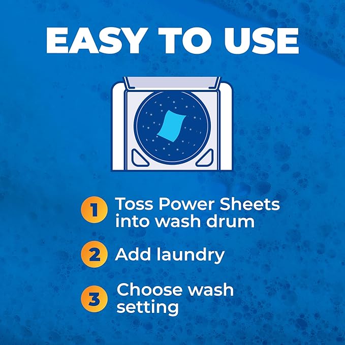 ARM & HAMMER Power Sheets Laundry Detergent Plus OxiClean Stain Fighters, 6in1, Sparkling Fresh Scent, 42 Count, 84 Medium Loads