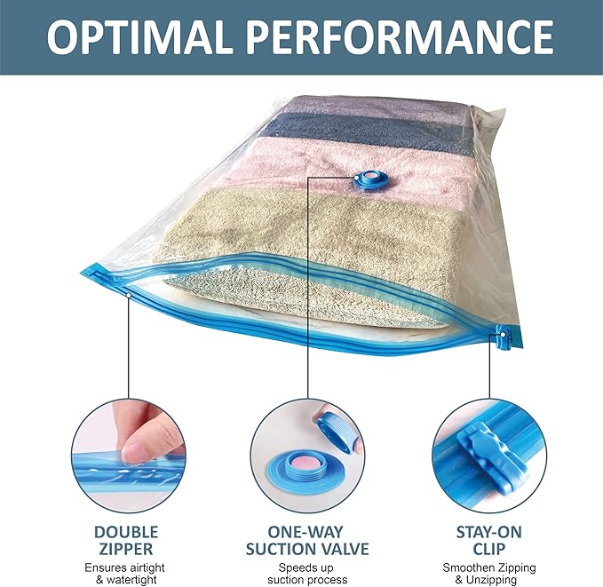 Roomimaster Vacuum Storage Bags, Vacuum Seal Space Saver Bags for Clothing, Travel Lugggage, Carry-on, Blankets, Comforters, Pillow, Bedding, 10 Combo