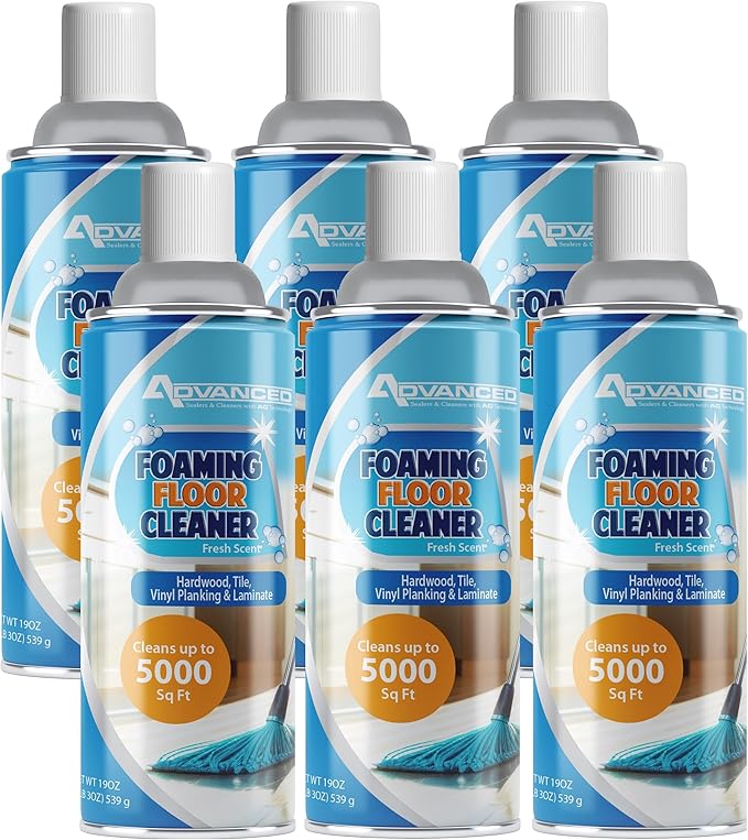 ADVANCED Sealers & Cleaners Aerosol Foaming Floor Cleaner - No Rinse Multi Surface Cleaner for Porcelain, Vinyl, Laminate, Tile, & Hardwood 19 oz - 6 Pack