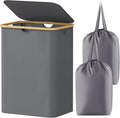 Lifewit 150L Laundry Basket with Lid, Clothes Hampers for Laundry with Bamboo Handles and 2 Removable Bags, Large Foldable Laundry Hamper for Bedroom, Bathroom, Dorm, Grey