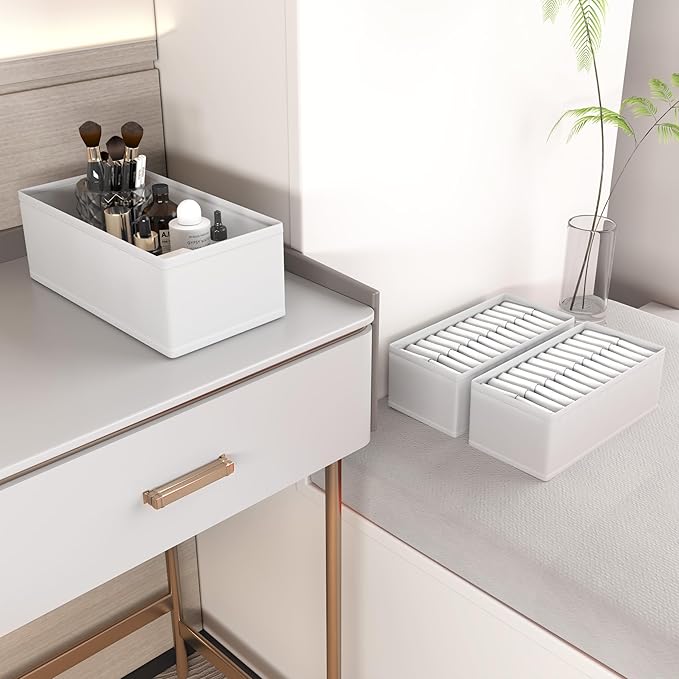 3 PACK Drawer Organizer Clothes，drawer Divider， Dresser Drawer Storage for Sock, Underwear, Bra，Panties，Belt, Tie, Stockings, Leggings & Accessories (White)