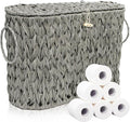 Pumtus Toilet Paper Storage Basket, Handwoven Toilet Paper Holder with Lid & Handle, Large Decorative Container for up to 6 Rolls, Plastic Trash Bin Magazine Organizer for Bathroom, Office