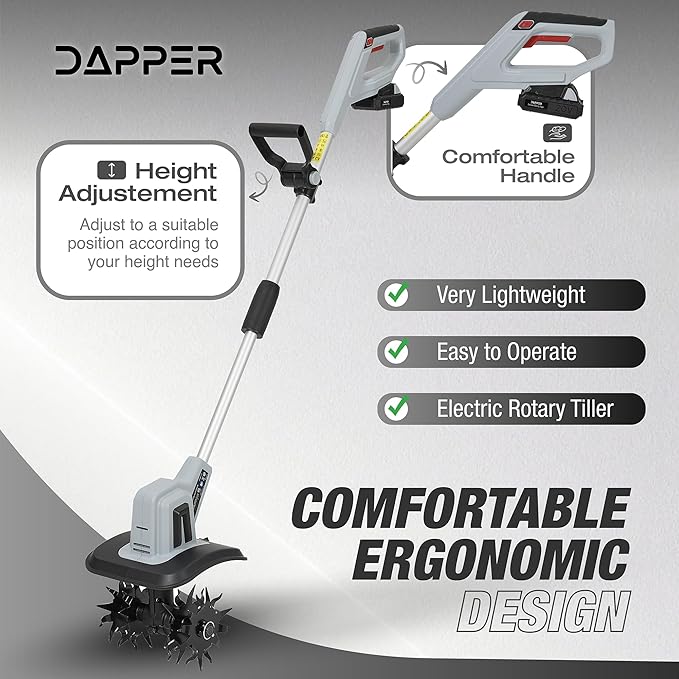 20V Cordless Tiller Cultivator, 360RPM Electric Garden Tiller with 2.0Ah Battery & Charger, 9" Tilling Width, 6.6" Depth, Ideal for Lawn, Garden Beds, and Soil Cultivation
