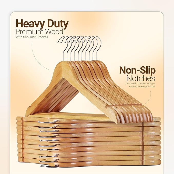 Utopia Home Premium Wooden Hangers 80 Pack - Durable & Slim Coat Hanger - Suit Hangers with 360-Degree Rotatable Hook - Wood Hangers with Shoulder Grooves (Natural Color)