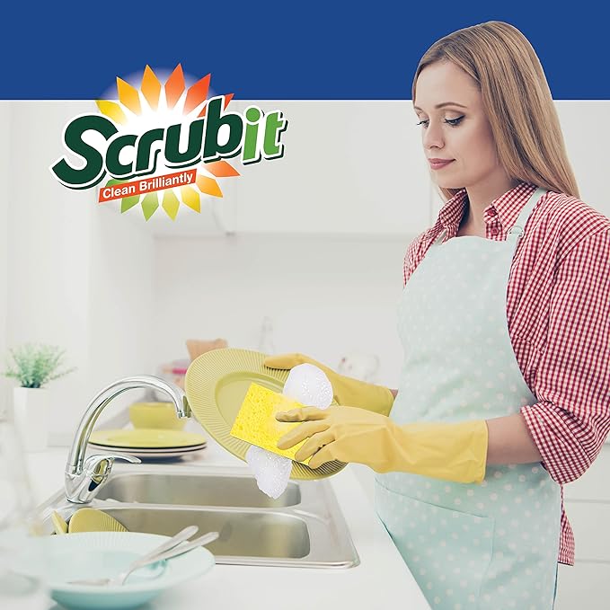 SCRUBIT 48 Pack Kitchen Sponges Dish Sponge for Washing Dishes, Kitchen & Bathroom – Blue & Yellow Dishwashing Sponges Along with A Thought Scrubber – Bulk Cleaning sponges Kitchen (Blue, Yellow)