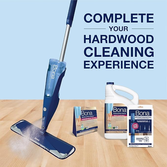 Bona Hardwood Floor Premium Spray Mop - Includes Wood Floor Cleaning Concentrate and Machine Washable Microfiber Cleaning Pad - Dual Zone Cleaning Design for Faster Cleanup