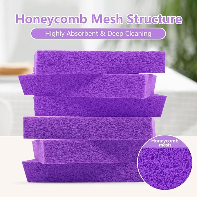 Cellulose Sponges, Large Size 4" x 6" x 1" - Heavy Duty Scrub Kitchen Sponge, Clean Tough Messes Without Scratching Kitchen Cleaning Pads, Pop Up Eco DIY (6 Pack), Purple