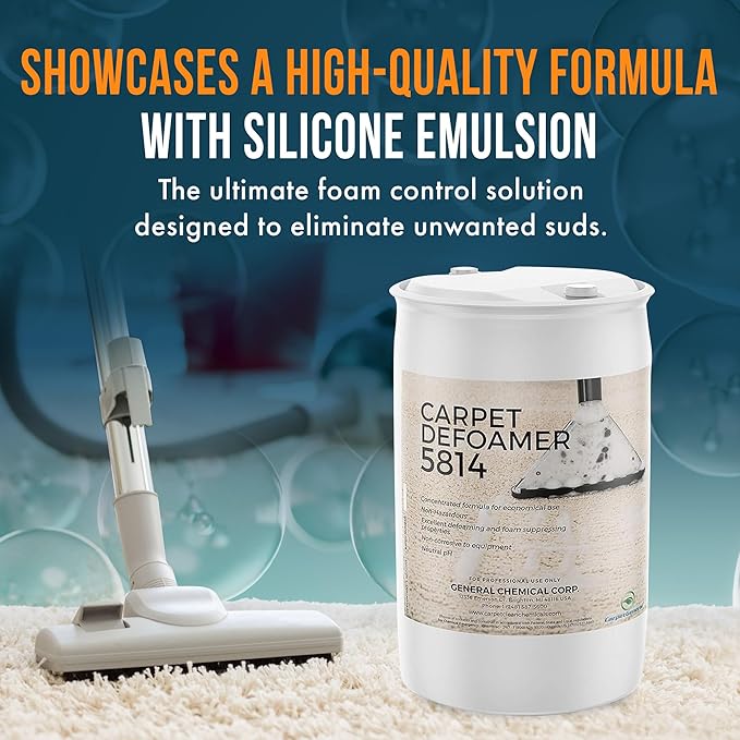 Carpet Defoamer 5814 -Foam Suppressant for Deep Rug Cleaner Machine & Floor Covering Shampooer for a Heavy-Duty Carpet Cleaner Solution, Neutral Non-Corrosive Silicone Emulsion 55 Gallon