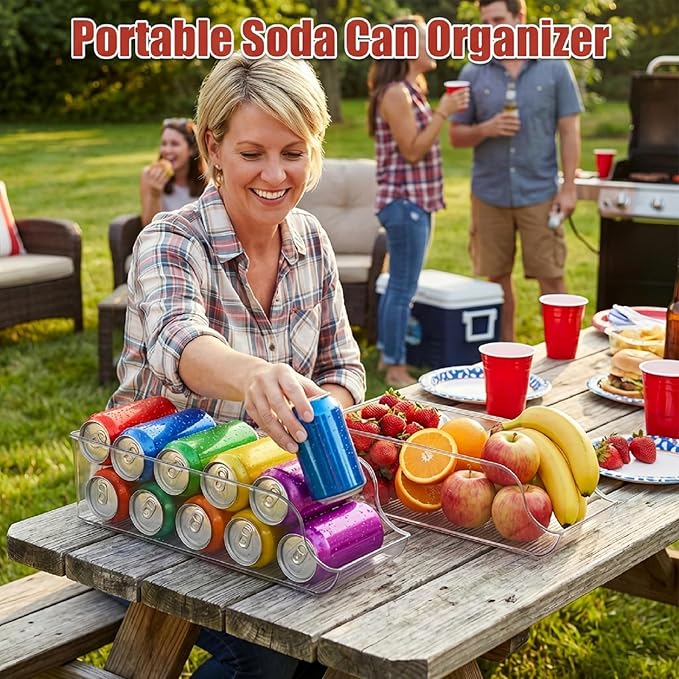 6 Pack Soda Can Organizer, Drink Organizer for Fridge, Clear Kitchen Pop Can Storage Organizer Soda Dispenser for Refrigerator Pantry