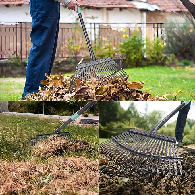 KeFanta Garden Leaf Rake ,18.5" Wide Heavy Duty Leaf Rake with 25 Metal Tines, Leaves Rakes with 6FT Adjustable Handle for Yard Lawn Shrub Garden Leaves