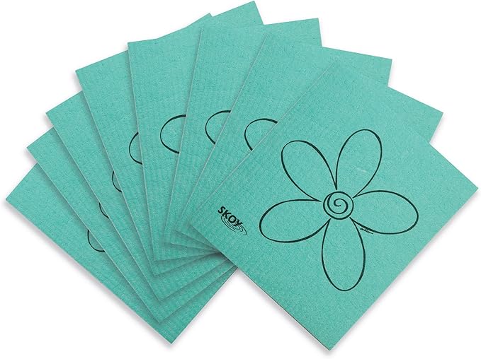 Skoy Cloth, 8-Pack Versatile Swedish Dishcloths for Kitchen and Household Use, Reusable Cleaning Cloths, Planet-Friendly, Dishwasher and Dryer-Safe, Mint Green