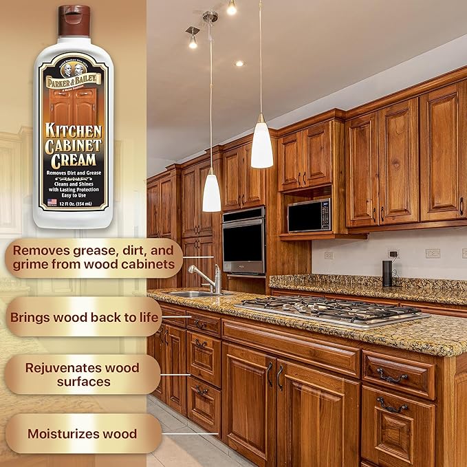 Parker & Bailey Kitchen Cabinet Cream, Multi Surface Cleaner & Furniture Cleaner, Quick Shine Wood Restorer & Protector for Cabinets, Tables & Surfaces, Renews & Restores a Finish for Wood, 16oz