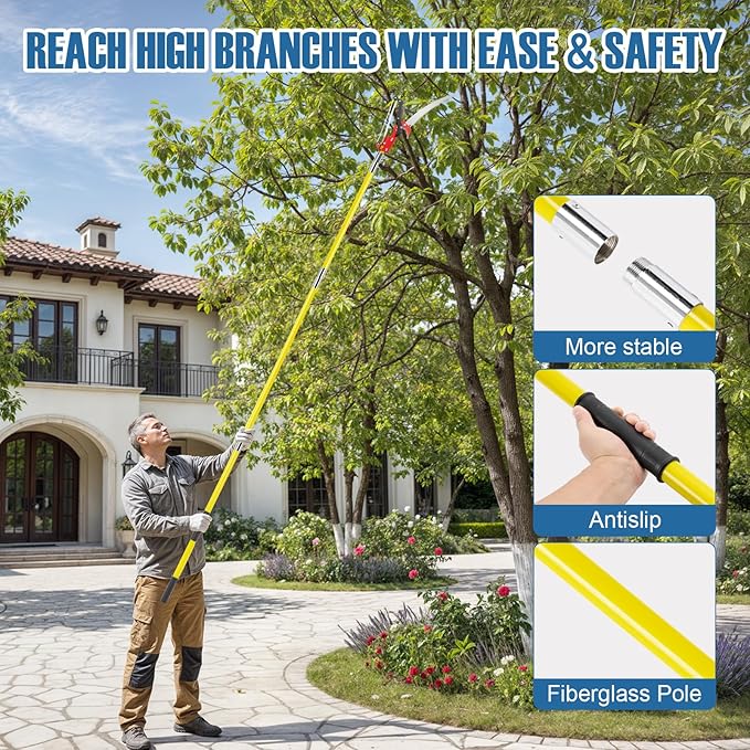 Manual Pole Saw, 7-30FT Pole Saws for Tree Trimming, SK5 and 65 Mn Steel Saw Blades Scissor Pruner Set, Tree Trimmers Long Handle Pruner for Backyard, Garden, Bush Cutting and Pruning of Palm Trees