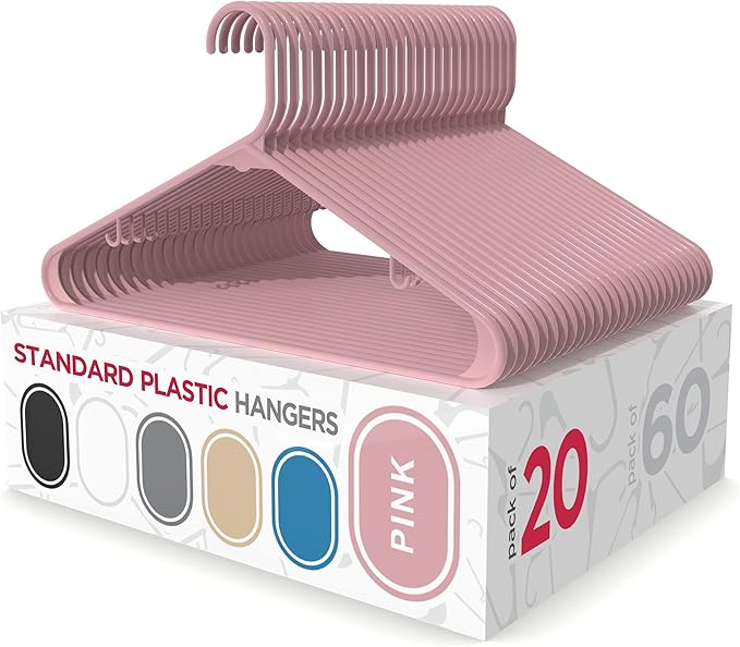 Sharpty Plastic Hangers Clothes Hangers for Clothing, Closet, Coats & Shirts - Durable & Space Saving - for Everyday Standard Use, Room Essentials & Basics - 20 Pack - Pink