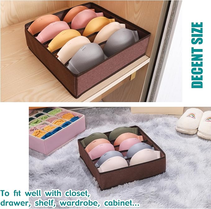 Drawer under Cabinet Clothes Organizer 5 Cell Foldable Storage Cubes Underwear Drawer Organizer Dividers Storage Boxes for Bra, Underwear（Coffee）