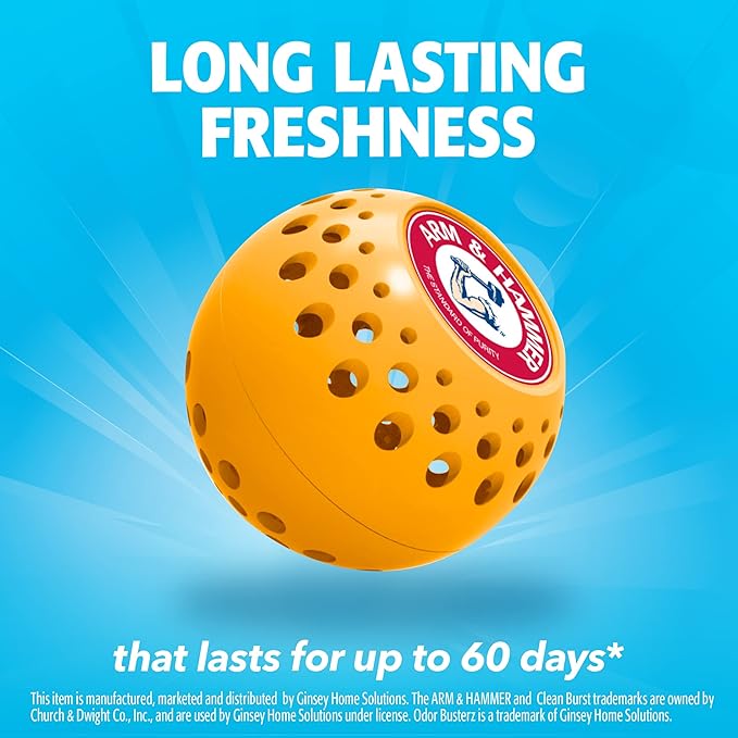 Arm & Hammer OdorBusterz® Odor Eliminator Balls, Clean Burst, 6 Count – Baking Soda Odor Control for Closets, Drawers, Hampers & Small Spaces