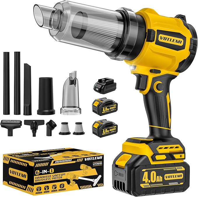 6-in-1 Cordless Vaccum Cleaner, 8000MAH Battery Powered Handheld Car Vacuum with 700W Brushless Motor, 110/240V 50KPA High Power Suction & Blower for Home, Car, Pet Hair, Keyboard
