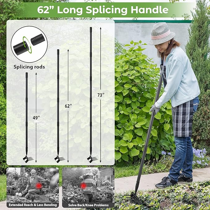 Lilyvane Garden Hoe, 2 in 1 Heavy Duty Stirrup Hoe and Cultivator for Weeding, Sharp Blade, 76 inch Long Handle, Lightweight Stand Push-Pull Hoes Weeding Rake for Grass Removal, Aerating, Cultivating