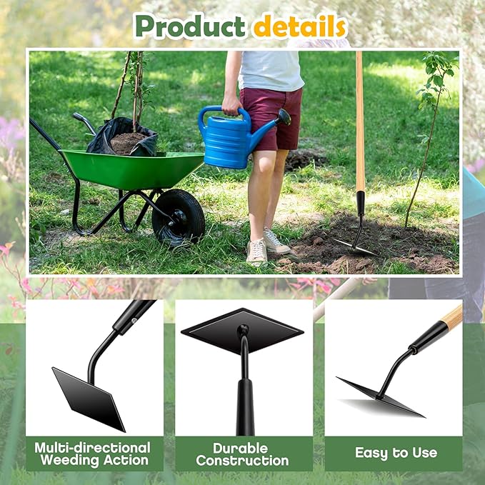 2 Pcs 55 Inch Hoe Garden Tool Diamond Head Heavy Duty Long Handle Weeding Tool Push Pull Action Stirrup Hula Hoe with Forged Steel 4 Sharp Edges for Digging Hoeing Loosing Soil