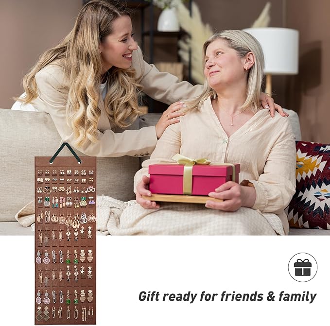Lolalet Hanging Earring Holder Organizer with 20 Hooks for Women, Earring Organizer Wall Earrings Hanger Pierced Earring Storage, Felt Stud Earring Display, 608 Holes for Earrings - Brown, 1 Pack