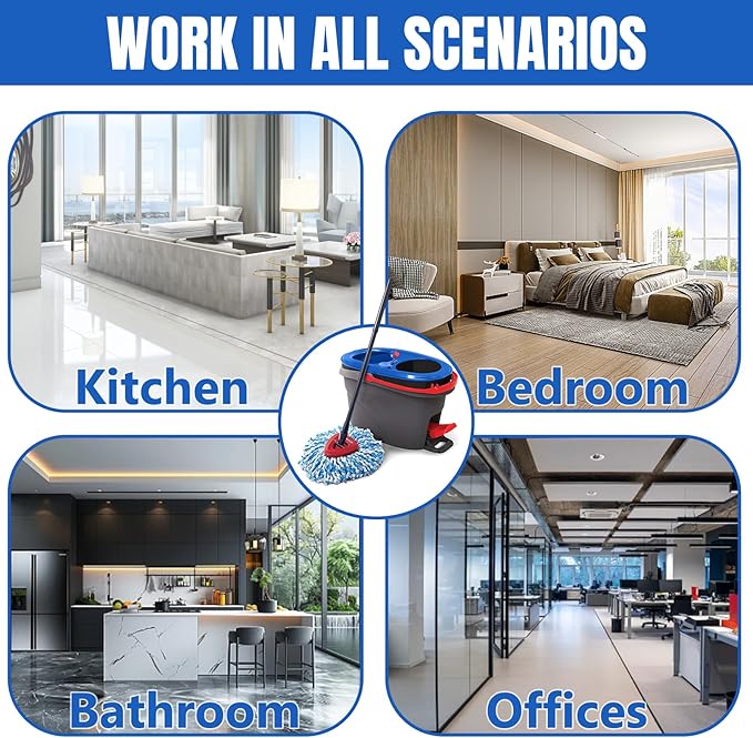 16 Pcs Spin Mop Replacement Heads, 360° Easy Wring Spin Mop 100% Microfiber Refill, Easy Cleaning Spin Mop Heads, 2 Tank System Replace Head for Easy House Cleaning Floor Mopping, Blue&White