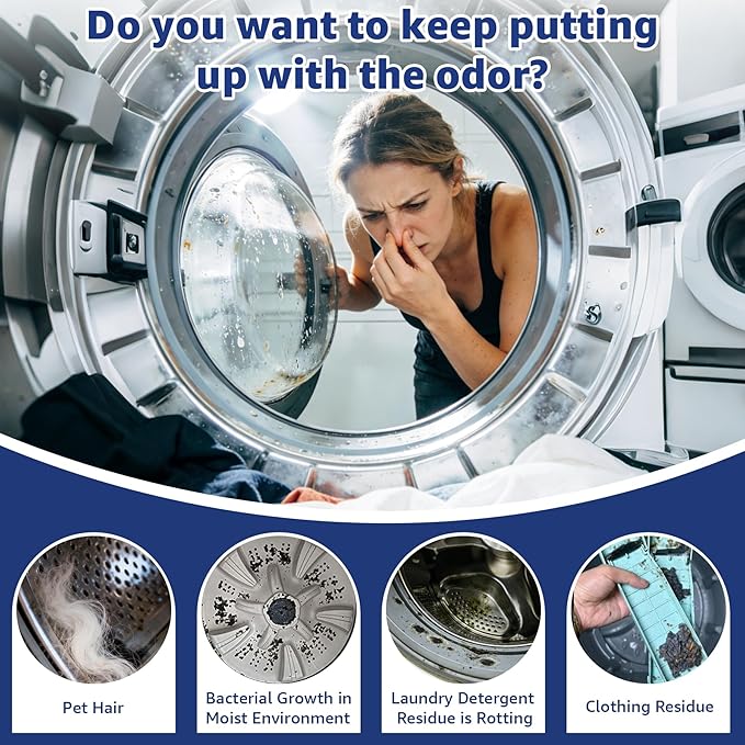 Washing Machine Cleaner Tablets for Pet Owners - Easily Removes Cat & Dog Hair, Urine, Odor,Residue,Front & Top Load Washer Machine Cleaner Deep Cleaning, Septic Safe, 24 Pack (12 Month Supply)