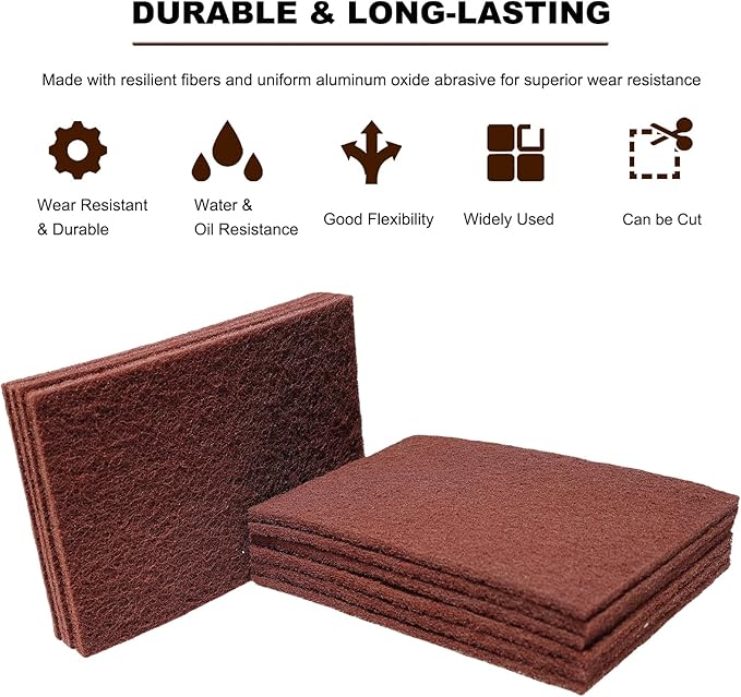 Premium 10 Pack 6" x 9" Brown General Purpose Scuff Pads - Scuffing, Scouring, Sanding, Paint Primer Prep Adhesion Scratch - Surface Preparation Automotive Car Auto Body Woodworking Wood (150 Grit)