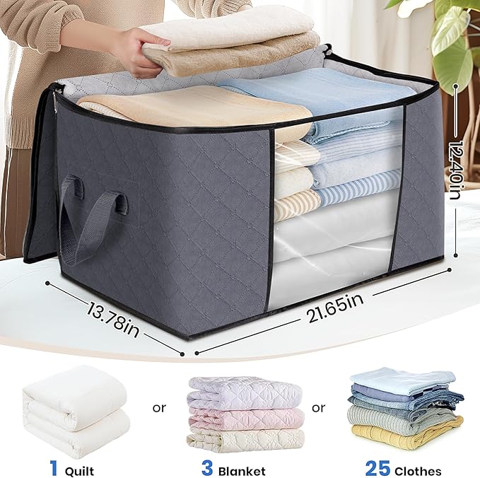Fab totes Storage Bags,Clothes Blanket Storage Bins Foldable Closet Organizers with Reinforced Handle for Home Dorm Storage and Organization,Fabric Bags for Organizing Sheets,Clothing (Grey,3 Pack)