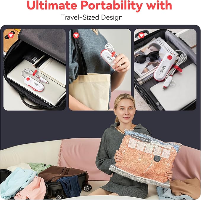 Travel Vacuum Bags with USB & TYPE C Pump,9 Pack Carry-On Size Vacuum Storage Bags for Luggage and Suitcase,Vacuum Luggage Bags,Space Saver for Clothes and Clothing Travel(Red)