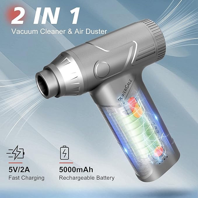 Mini Compressed Air Duster - 160000RPM Electric Air Duster, Stepless Speed Tiny Rechargeable Cordless Air Blower for Electric Devices Cleaning Replaces Compressed Air Cans, Sliver