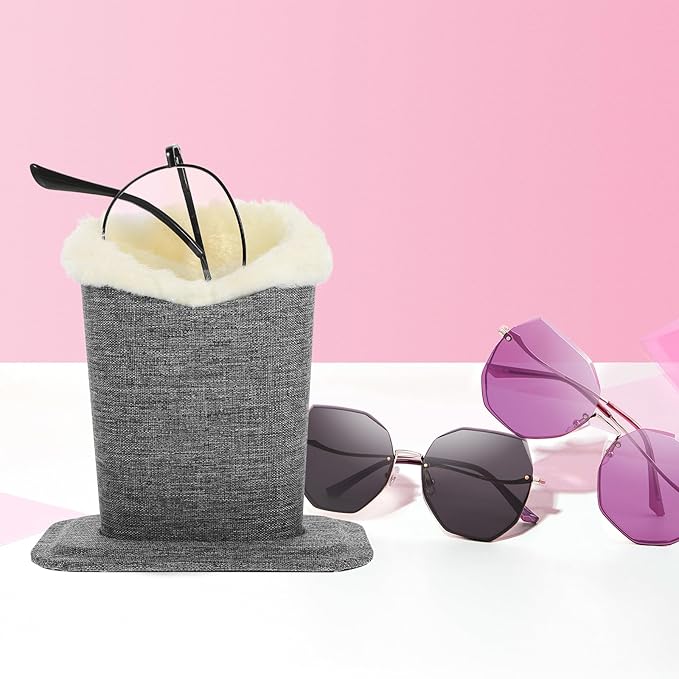2pcs Linen Fabric Eyeglasses Holder Stand Plush Eyeglass Organizer Rack for Desktop Storage Eyewear Display in Linen Gray, Compact Set for Home and Office Use