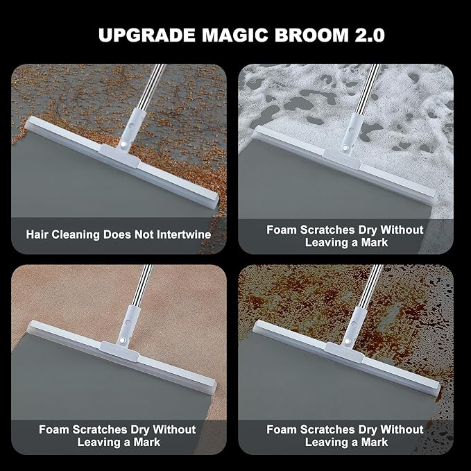 Rubber Squeegee Broom for Floor,62" Long Handle Window Squeegee, Silicone Pet Hair Remover,Magic Squeegee Broom for Indoor Cleaning,Cleans Glass, Hair, fine dust, Liquids, Suitable Smooth Floors, Rugs