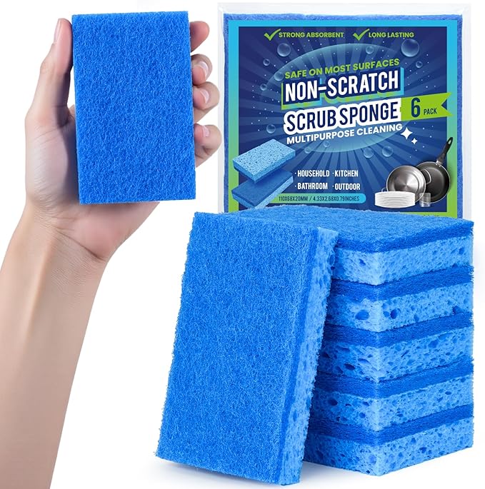 Kitchen Sponges, 6 Count, Non-Scratch Scrub Sponge, Dual Sided Cleaning Sponges for Dishes, Kitchen, Bathroom