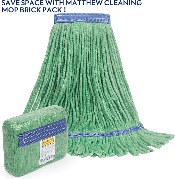 Matthew Cleaning Heavy Duty Mop Head Commercial Replacement for General and Floor Cleaning , Wet Industrial Blue Cotton Looped End String Head Refill (Pack of 3) Green