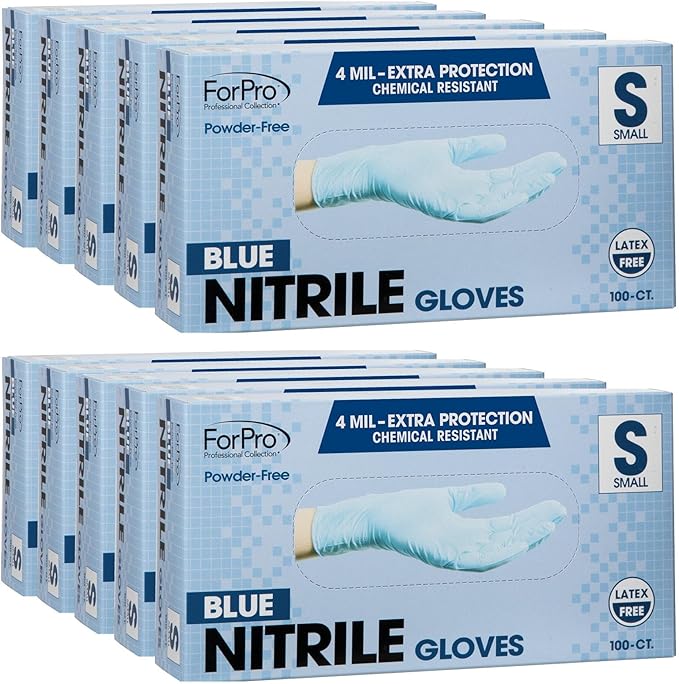 ForPro Disposable Nitrile Gloves, Chemical Resistant, Powder-Free, Latex-Free, Non-Sterile, Food Safe, 4 Mil