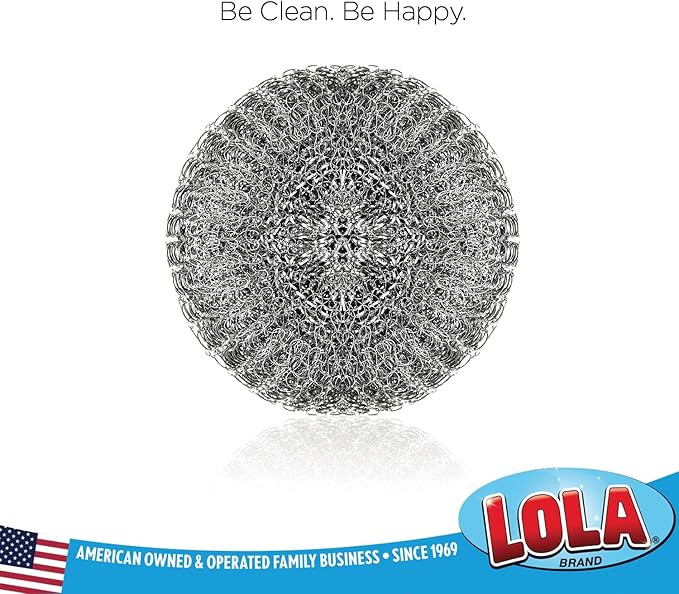 LOLA Steel Wool Wire Mesh Scouring Pad, 12 Pack, Galvanized Steel Knitted, Heavy Duty, Abrasive Scrubber, Powerful for Pots, Pans, Ovens, Grills