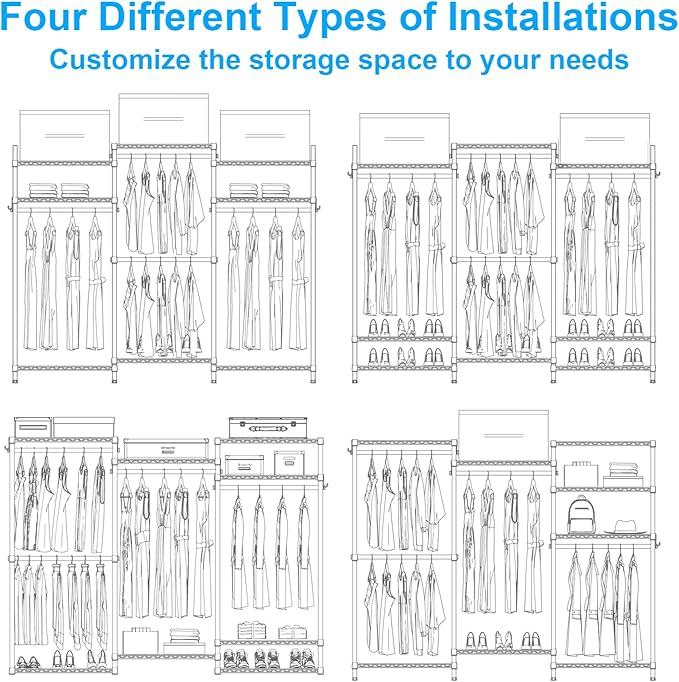 Ulif E13C Heavy Duty Closet Organizer System，Freestanding Clothing Racks for Hanging Clothes，Adjustable Garment Rack 63" W x 16" D x 77" H Hold 960 lbs，White Clothing Rack with White Dustproof Cover