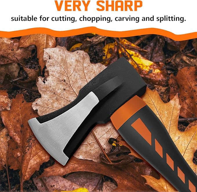 Chopping Axe, Hand Axe, Camp Hatchet for Splitting Kindling and Chopping Branches, Wood Chopping Axe 5.5 lb with 36-in Fiberglass Handle (L)