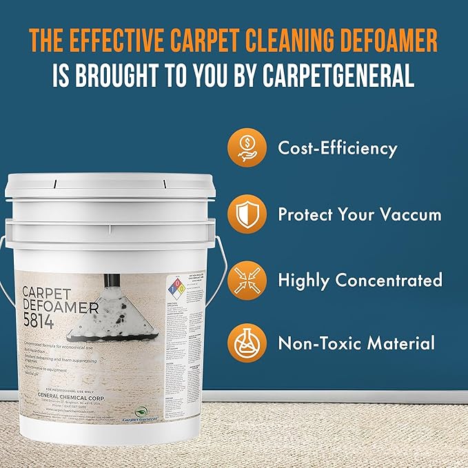 Carpet Defoamer 5814 -Foam Suppressant for Deep Carpet Cleaner Machine & Carpet Shampooer for a Heavy-Duty Carpet Cleaner Solution, Neutral Non-Corrosive Silicone Emulsion (5 Gal Pail)