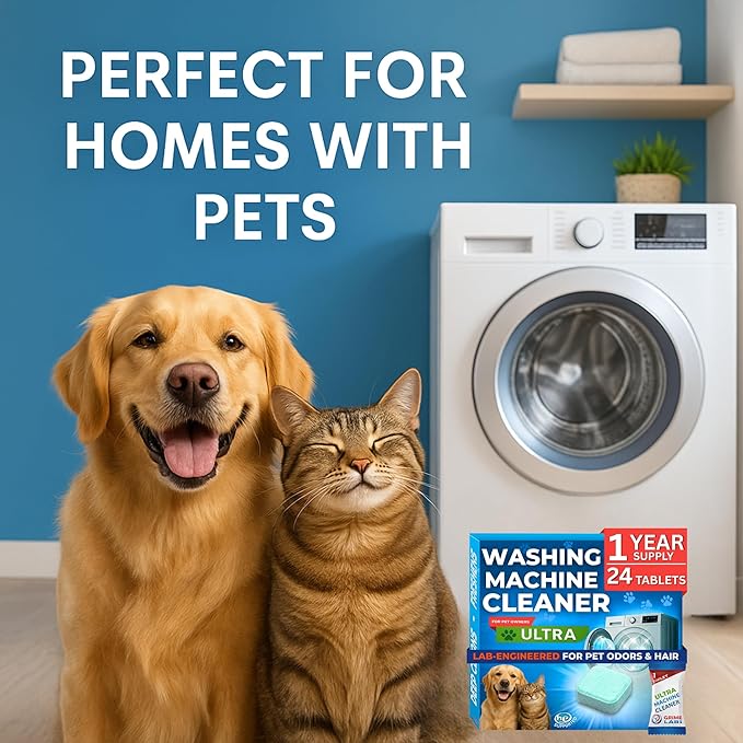 Washing Machine Cleaner Ultra – Pet Owners Edition | Deep Cleaning & Freshening | Removes Odors & Residue from Pet Laundry | Front & Top Load Washers HE Supported | 24 Tablets 1 Year Supply GRIME LABS