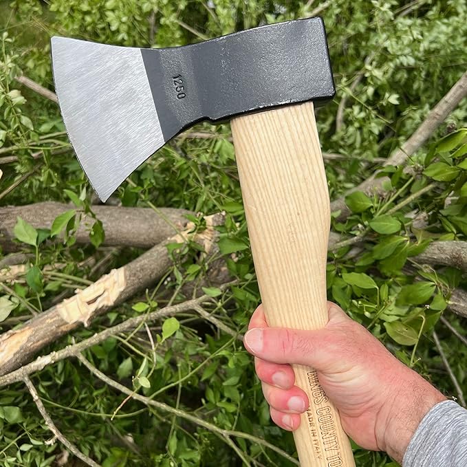 Kings County Tools German-Style Italian Tree Felling Axe | 31.25" Long Gently Curved Ash Wooden Handle | Powder Coated Steel Head with 5" Striking Face