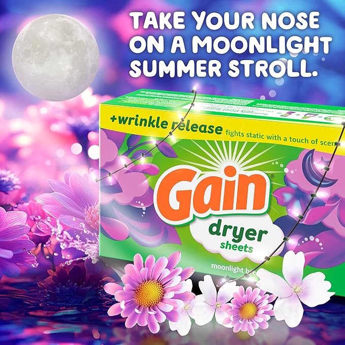 Gain dryer sheets, 105 Count, Moonlight Breeze Scent, Laundry Fabric Softener Sheets with 2-in-1 Aromaboost Plus Softness