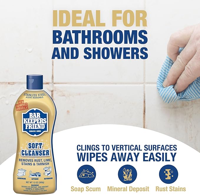 Bar Keepers Friend Soft Cleanser (13 oz) and MORE Spray + Foam (25.4 oz) Multipurpose Cleaner Bundle, Stain & Rust Remover for Multi Surface Bathroom, Kitchen & Outdoor Cleaning