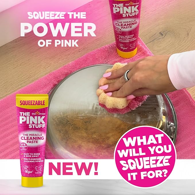 The Pink Stuff Squeezable Cleaning Paste 300g with SQeeZY Scrubber Sponge | Powerful Multi Purpose Surface Cleaner for Kitchen, Bathroom, Cookware, Tiles, Showers, and More