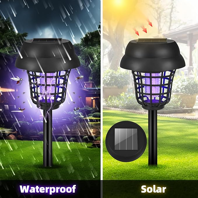 Solar Bug Zapper Outdoor Waterproof Solar Powered Mosquito Zapper Repellent Outdoor Patio,Cordless & Auto On/Off Small Fly Insect Zappers for Garden Backyard Gnat Bug Lamp for Outside,Pack of 4