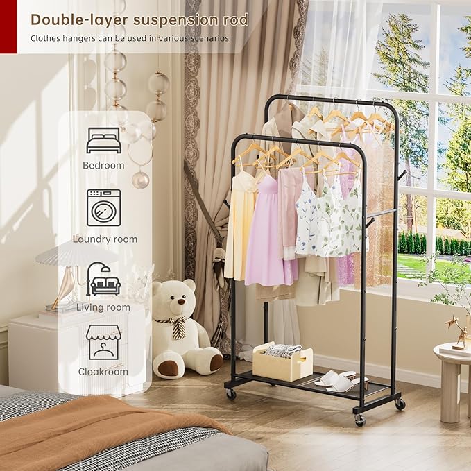 Golpart Clothes Garment Coat Rack Drying Clothing Racks Metal Freestanding for Hanging Clothes Portable Closet for Laundry Bedroom Black