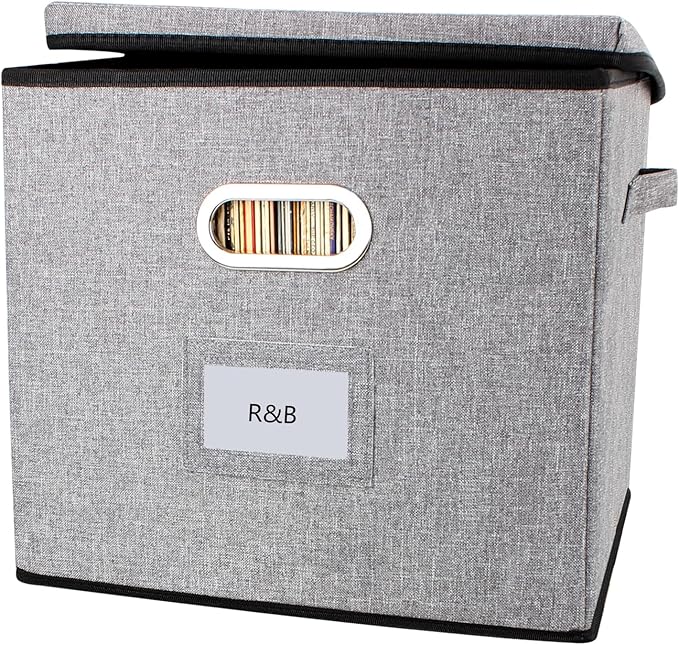 Vinyl Record Storage Box Hold 100+ 12" Albums Stackable LP Storage Bin with Lid Record Holder Protect Albums, CDs, Books, Magzine, Files