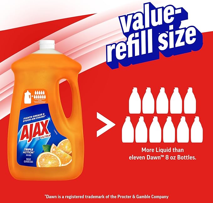 Ajax Ultra Liquid Dish Soap Orange Scent, Triple Action, 90 fl oz Bottle (Pack of 2)